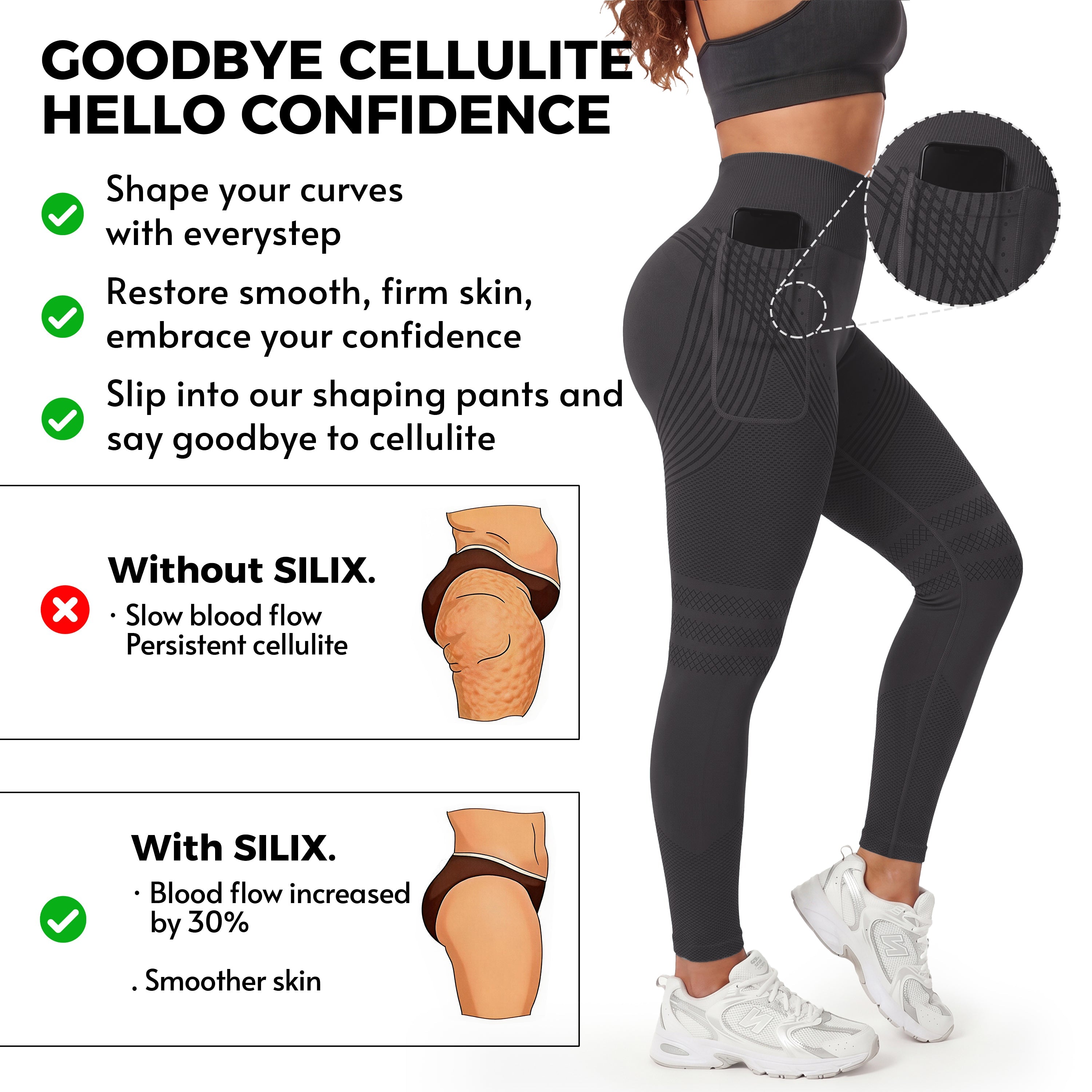 Sculpting Anti-Cellulite Leggings with Right Side Pocket by Silix
