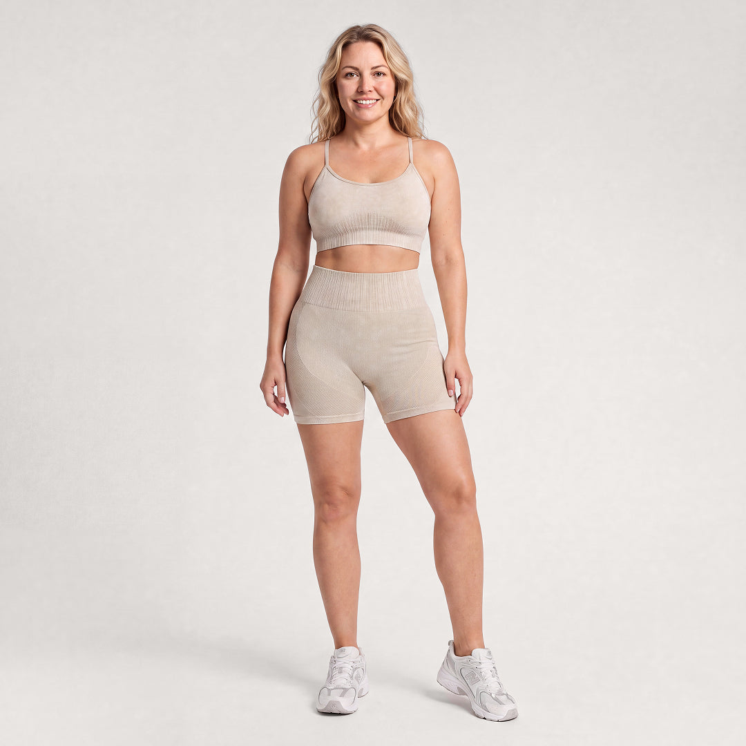Shorts de Cintura Alta con Control Abdomen y Tejido 3D CelluSmooth Lavado de Arena | Silix