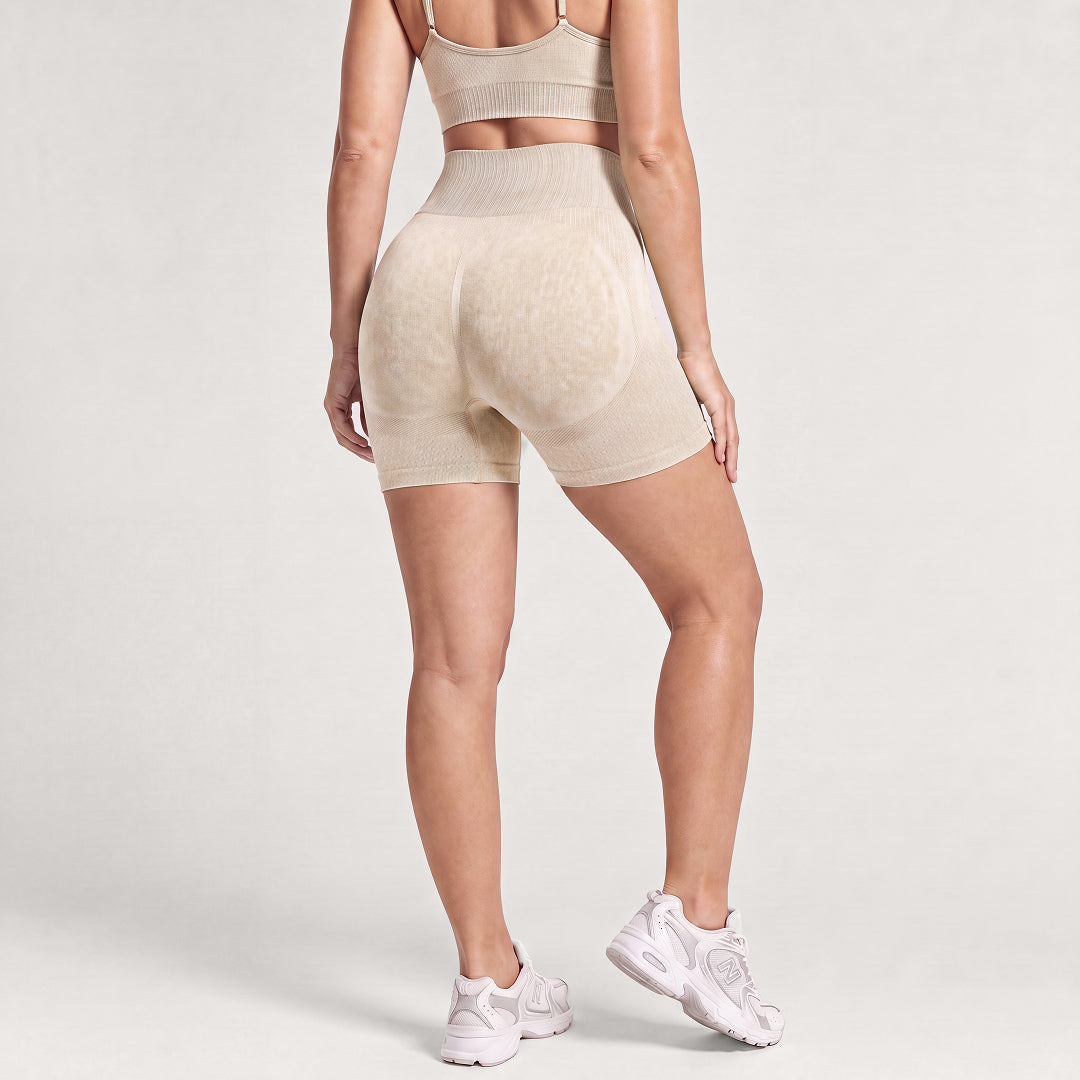 Shorts de Cintura Alta con Control Abdomen y Tejido 3D CelluSmooth Lavado de Arena | Silix