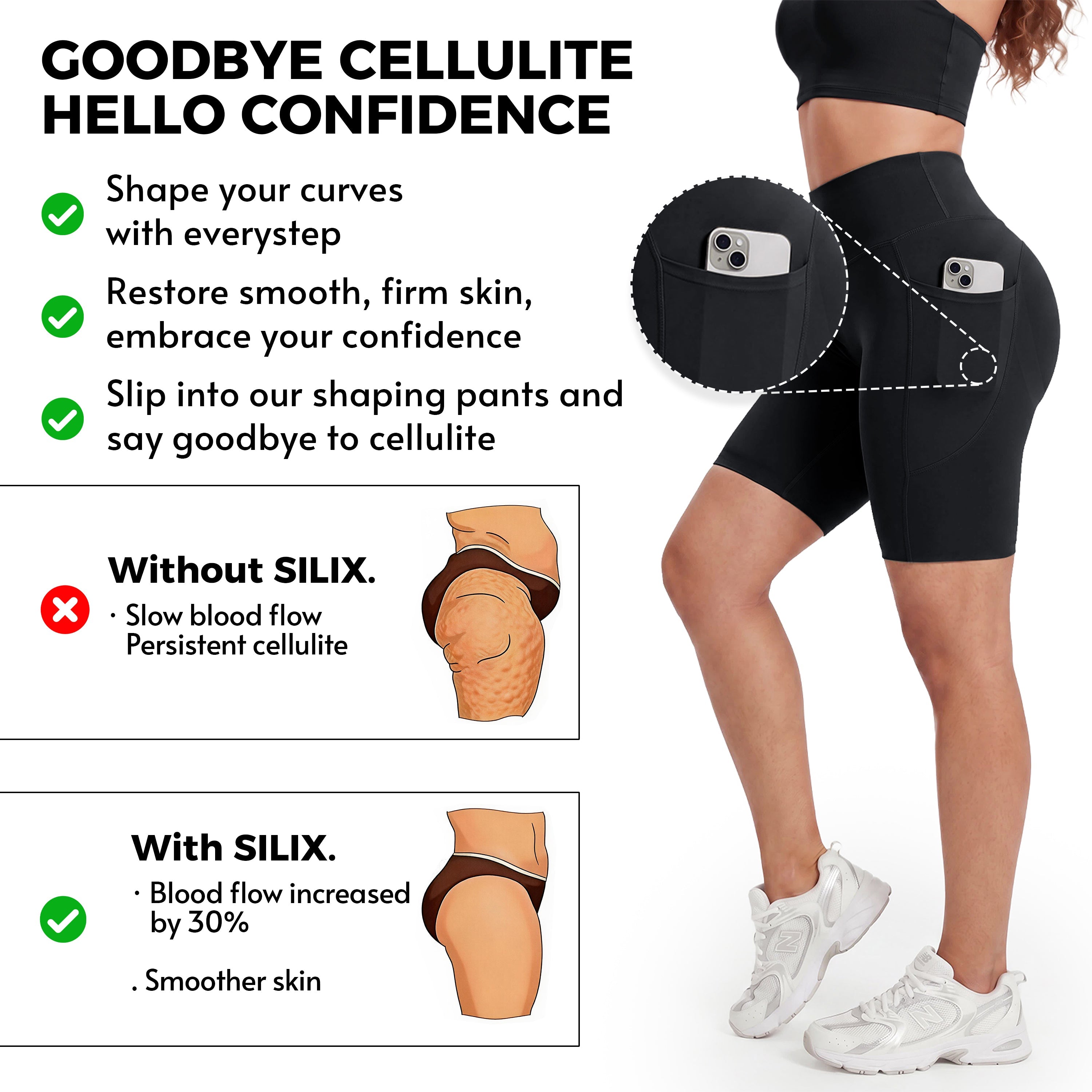 Silix™ Pantalones Cortos Sculpting Anticelulitis con Bolsillos