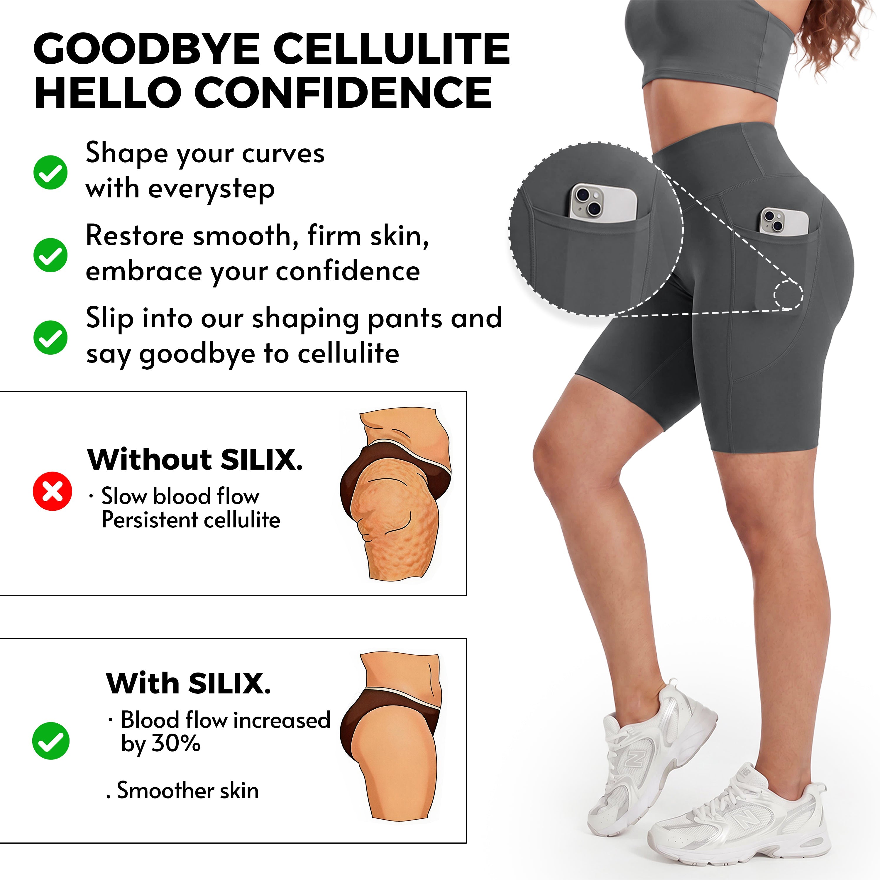 Silix™ Pantalones Cortos Sculpting Anticelulitis con Bolsillos