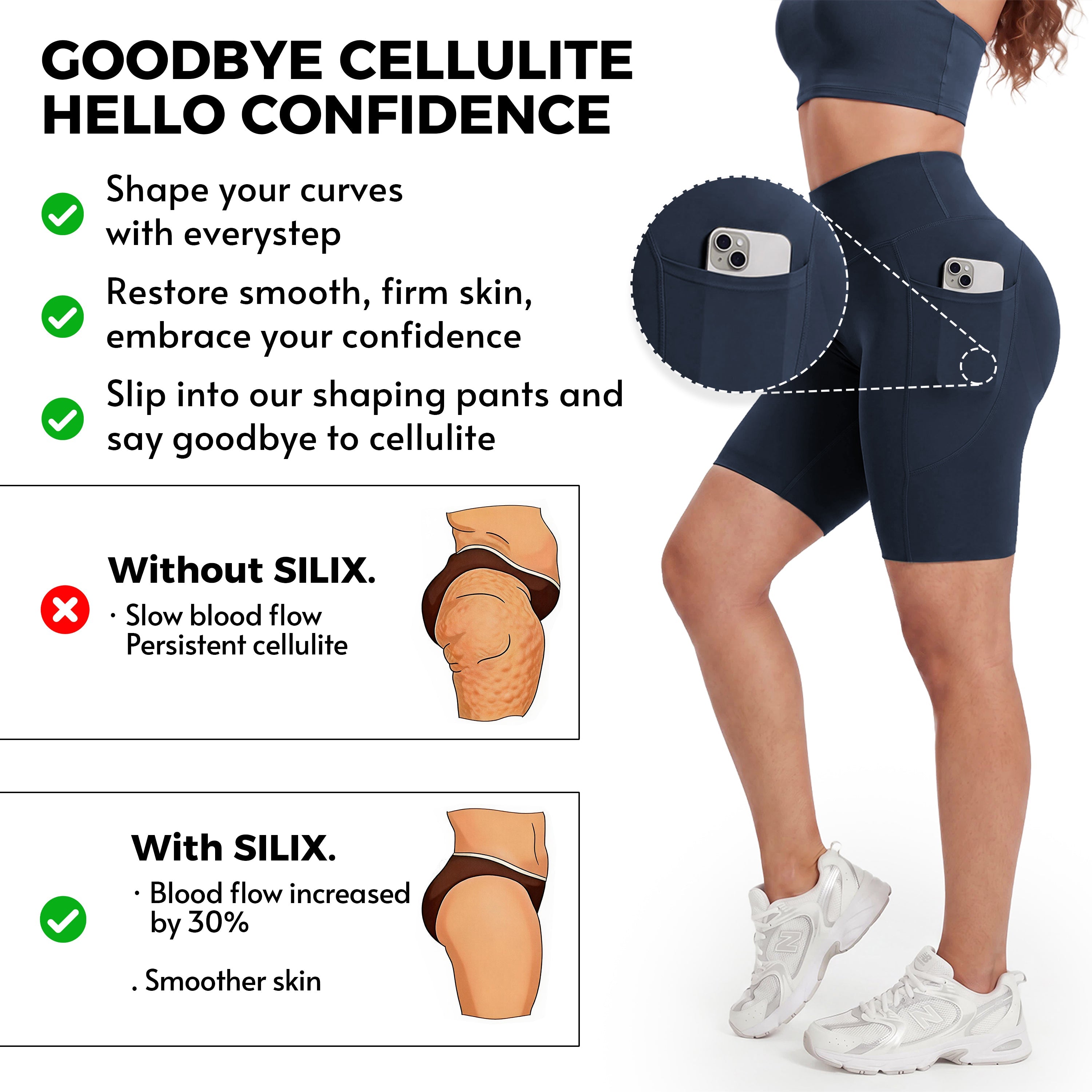 Silix™ Pantalones Cortos Sculpting Anticelulitis con Bolsillos